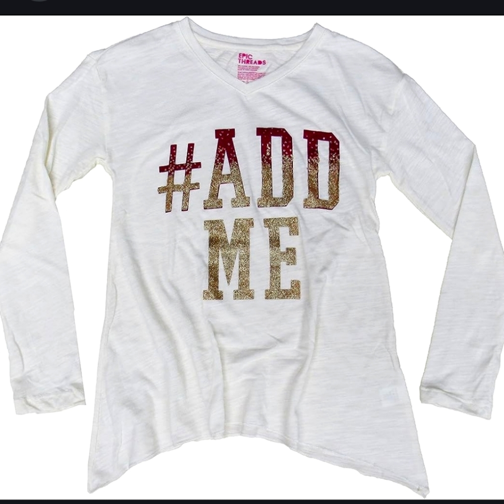 Kids Glitter Graphic Sparkly Add Me Slogan Long Sleeve Shirt Casual Tee New ๐บ๐ฆ